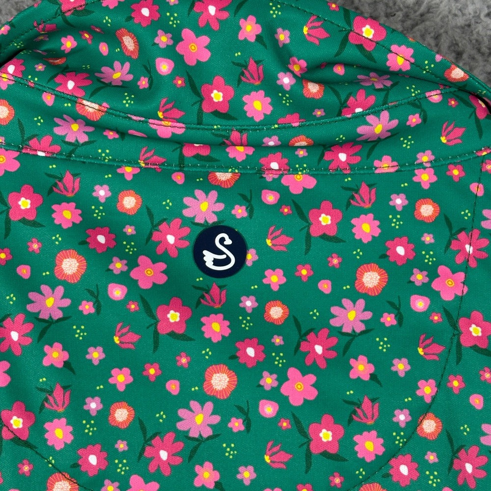 Swannies Polo Shirt Mens XL Green Floral Short Sleeve Performance Golf Top - Picture 6 of 8